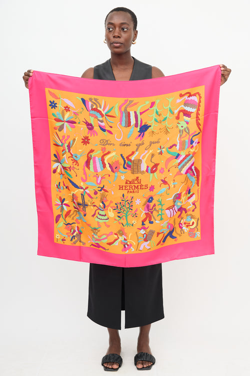 Hermès 2013 Orange 
Pink Silk Din Tini Yä Zuë 90 Scarf