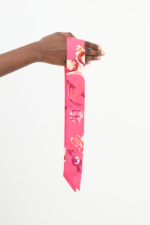 Hermès Pink Silk Tout en Carre Twilly Scarf