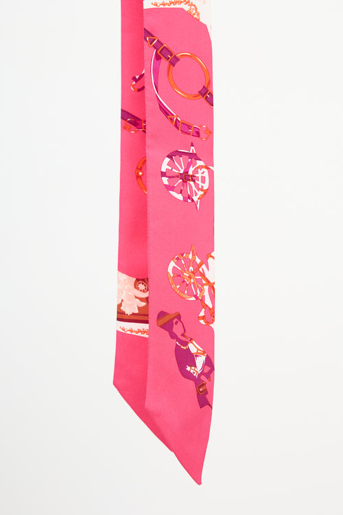 Hermès Pink Silk Tout en Carre Twilly Scarf