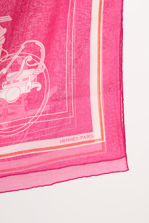 Hermès Pink 
Orange Cotton Ex Libris Scarf