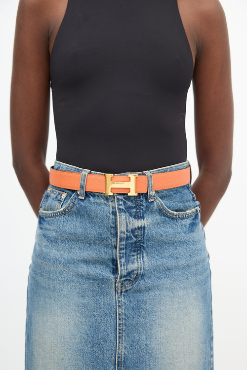 Hermès 2013 Orange Clemence 
Black Leather Reversible Constance H Belt