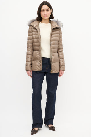 Herno Taupe Quilted Down 
Fur Claudia Jacket