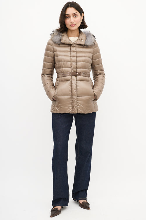 Herno Taupe Quilted Down 
Fur Claudia Jacket