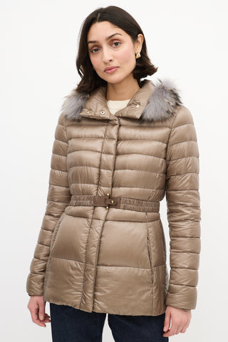 Herno Taupe Quilted Down 
Fur Claudia Jacket