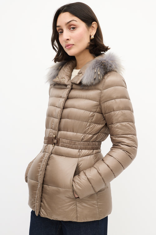 Herno Taupe Quilted Down 
Fur Claudia Jacket