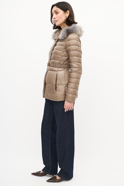 Herno Taupe Quilted Down 
Fur Claudia Jacket