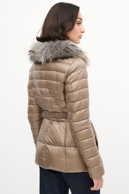 Herno Taupe Quilted Down 
Fur Claudia Jacket