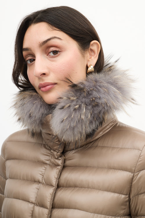 Herno Taupe Quilted Down 
Fur Claudia Jacket