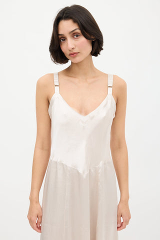 Horses Atelier Cream Satin V-Neck Slip Dress