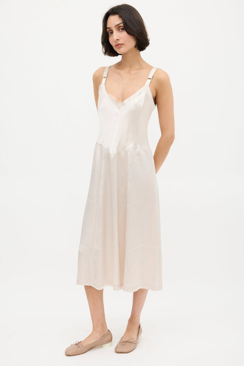 Horses Atelier Cream Satin V-Neck Slip Dress