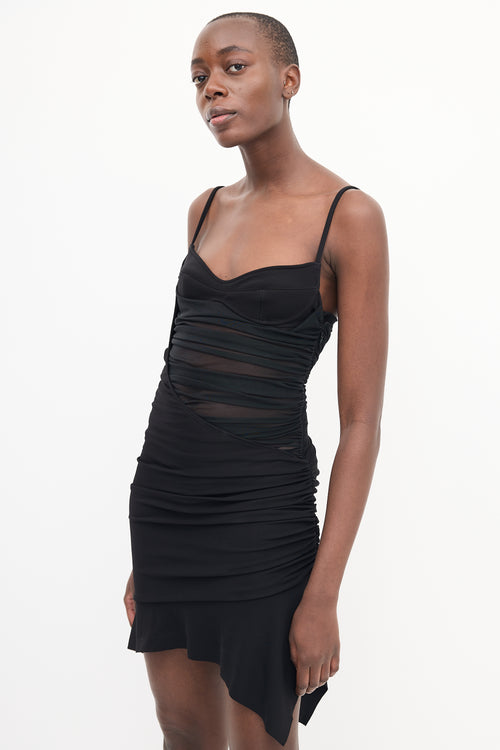 Mugler X H&M Black Mesh Asymmetrical Dress