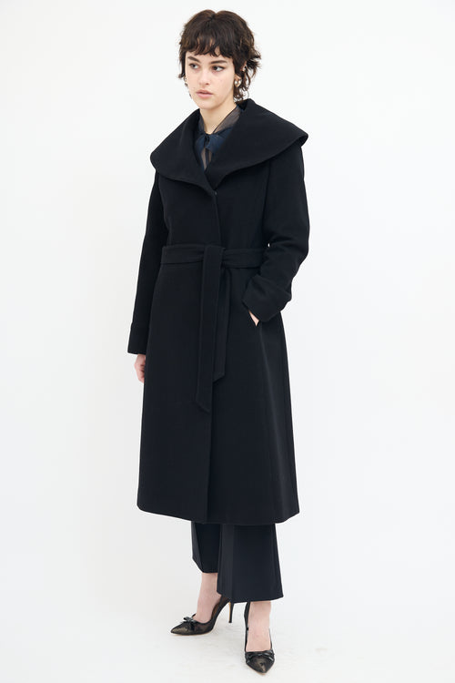 Holt Renfrew Black Wool Wide Collar Belted Coat