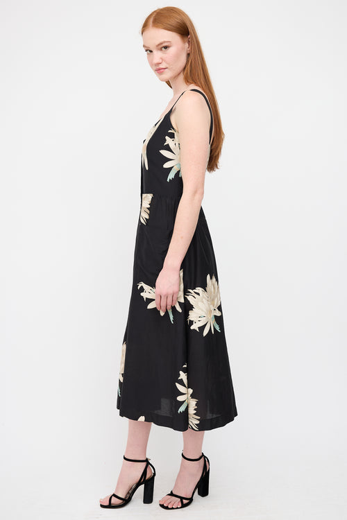 Horses Atelier Black 
White Floral Button Up Dress