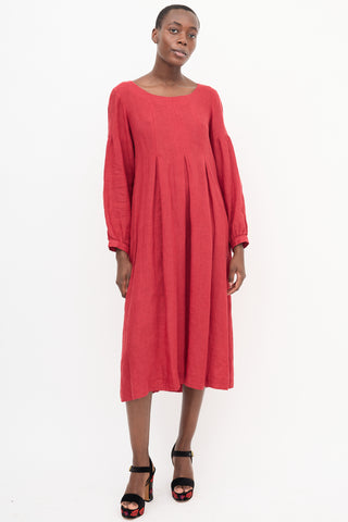 Horses Atelier Red Linen Pleated Shift Dress