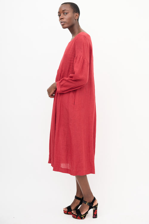 Horses Atelier Red Linen Pleated Shift Dress