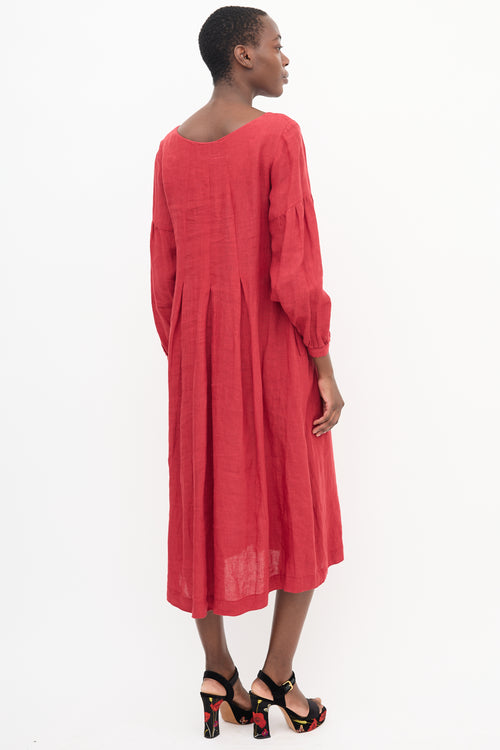 Horses Atelier Red Linen Pleated Shift Dress