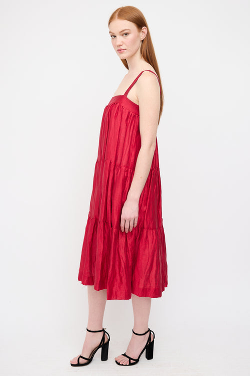 Horses Atelier Red Linen Tier Dress