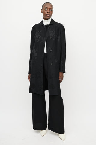 Haider Ackermann Black Rose Jacquard Long Coat