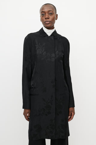 Haider Ackermann Black Rose Jacquard Long Coat