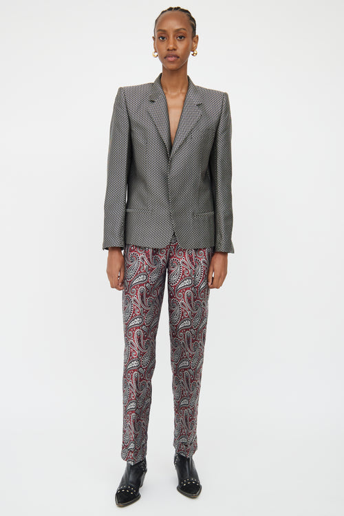 Haider Ackermann Black 
White Silk Blend Blazer