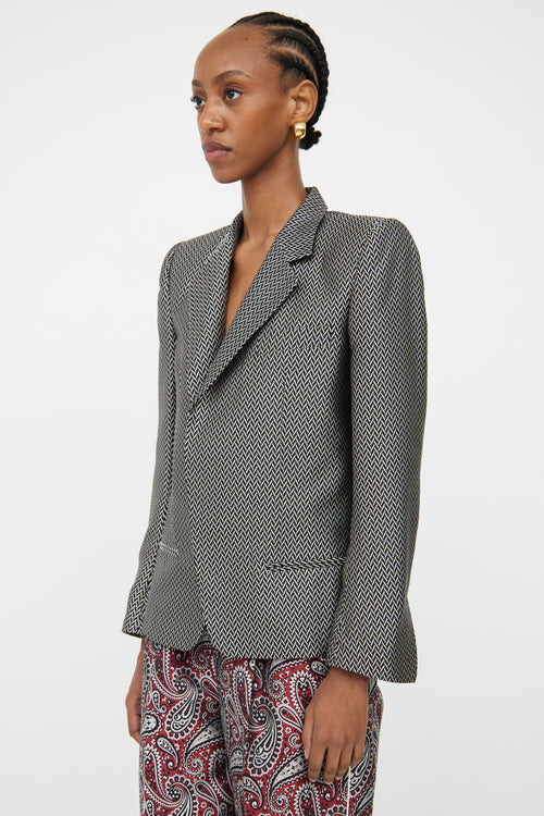 Haider Ackermann Black 
White Silk Blend Blazer