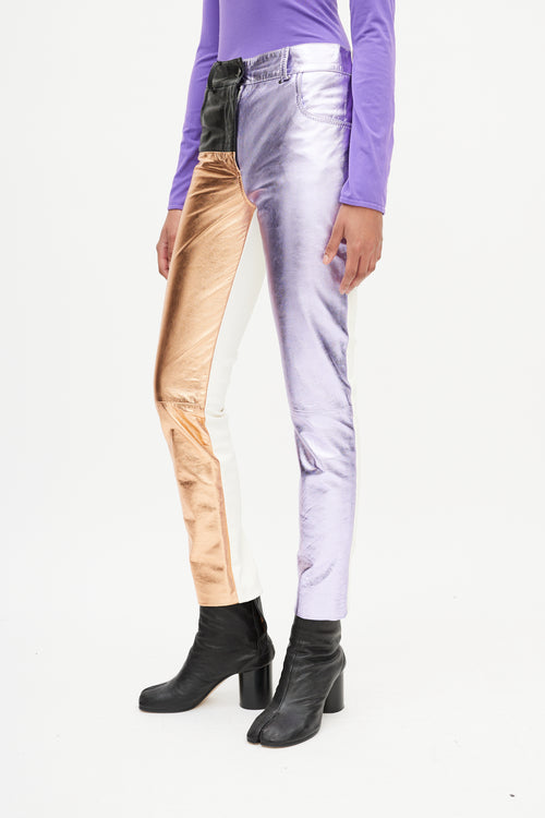 Haider Ackermann White 
Multicolour Leather Pants