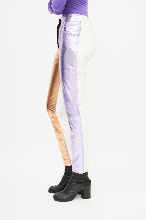 Haider Ackermann White 
Multicolour Leather Pants