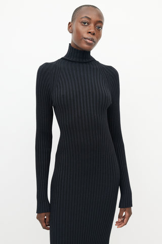 Haider Ackermann Black Ribbed Turtleneck Dress