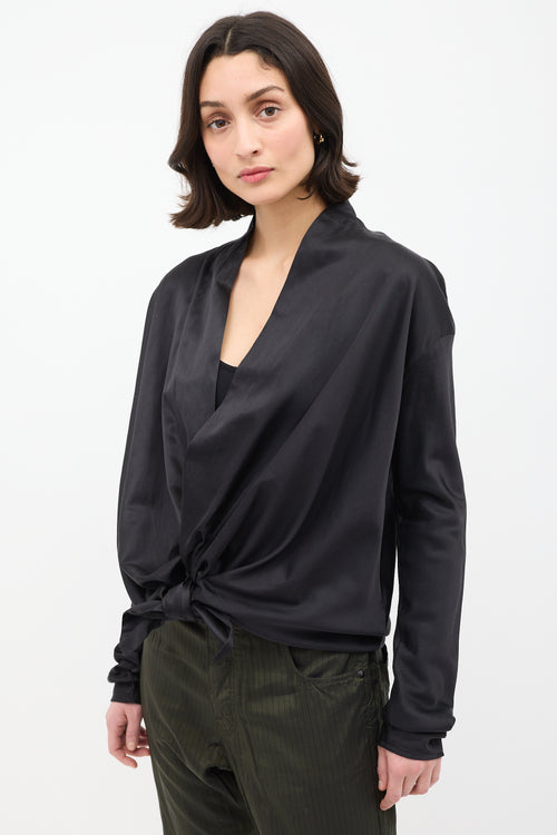 Haider Ackermann Black Silk Open Drape Front Blouse