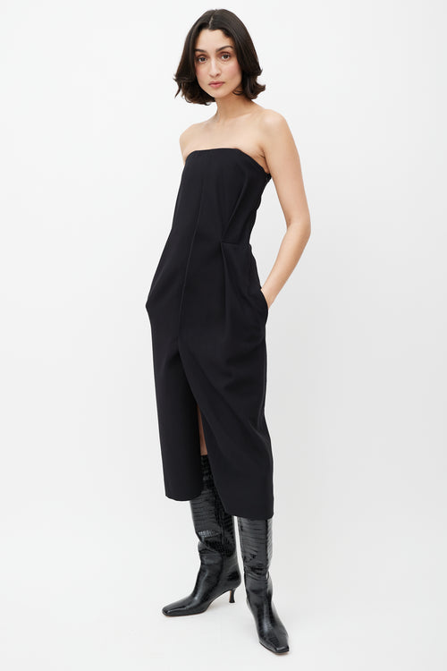 Haider Ackermann Black Strapless Silk Dress