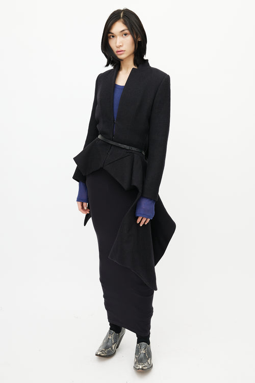 Haider Ackermann Black Wool Asymmetrical Belted Coat