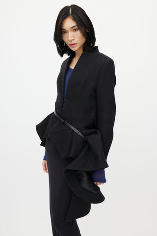 Haider Ackermann Black Wool Asymmetrical Belted Coat