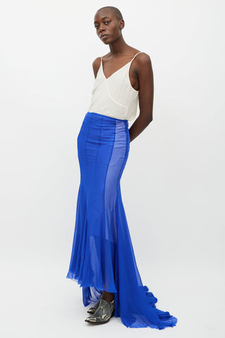 Haider Ackermann Blue Silk Ruffled Skirt