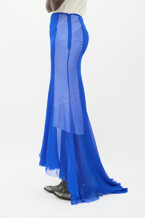 Haider Ackermann Blue Silk Ruffled Skirt