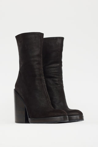 Haider Ackermann Brown Leather Block Heel Boot