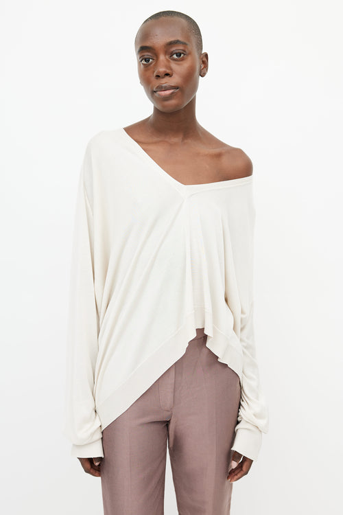 Haider Ackermann Cream Off The Shoulder Silk Sweater