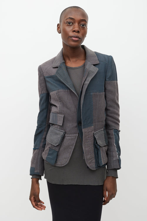 Haider Ackermann Grey Patchwork Linen Blazer