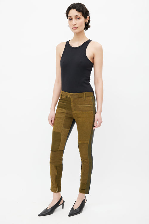 Haider Ackermann Khaki Green Patchwork 
Black Leather Pant