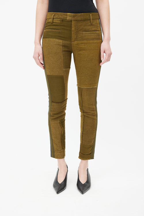 Haider Ackermann Khaki Green Patchwork 
Black Leather Pant