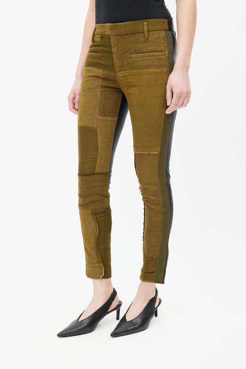 Haider Ackermann Khaki Green Patchwork 
Black Leather Pant