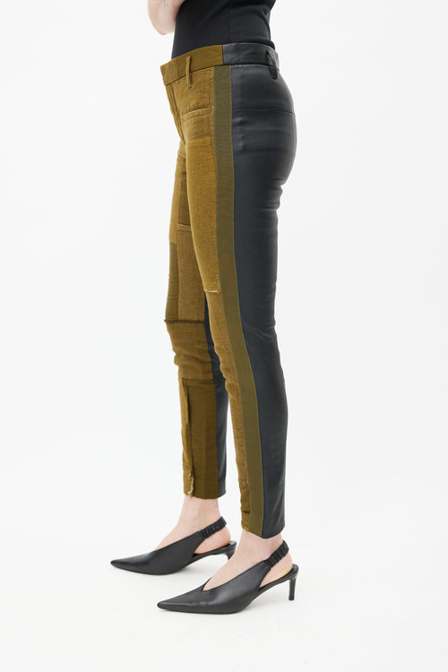 Haider Ackermann Khaki Green Patchwork 
Black Leather Pant