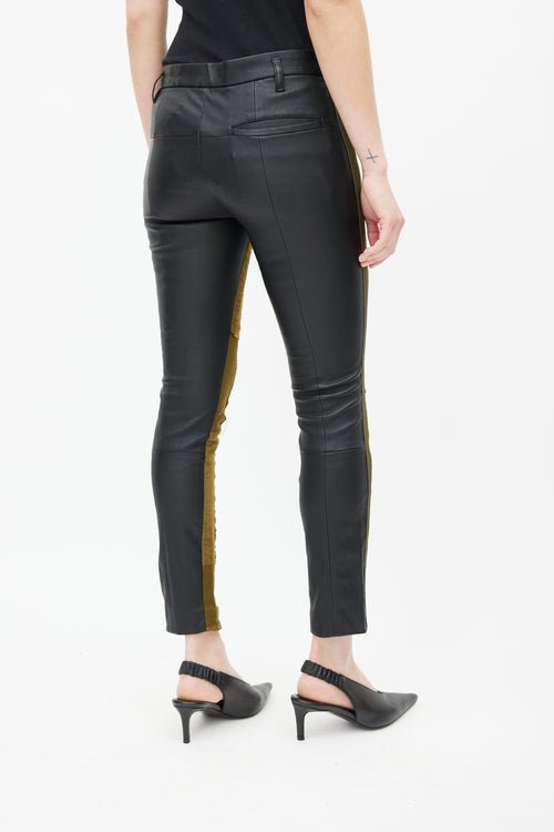 Haider Ackermann Khaki Green Patchwork 
Black Leather Pant