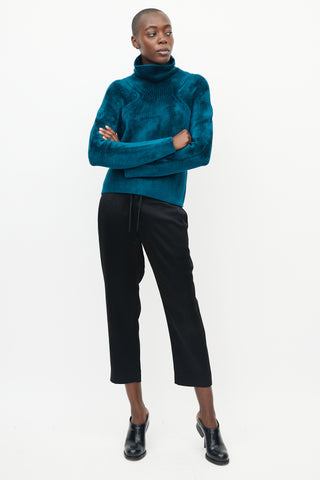 Haider Ackermann Teal Velour Ribbed Turtleneck