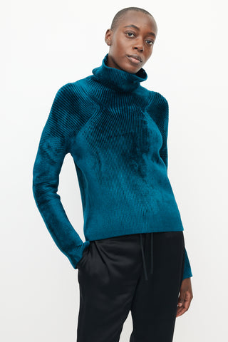 Haider Ackermann Teal Velour Ribbed Turtleneck