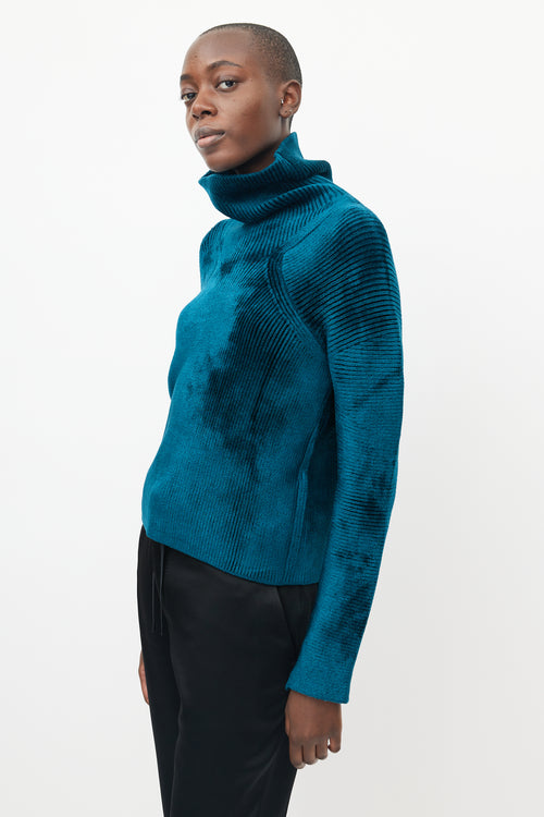 Haider Ackermann Teal Velour Ribbed Turtleneck