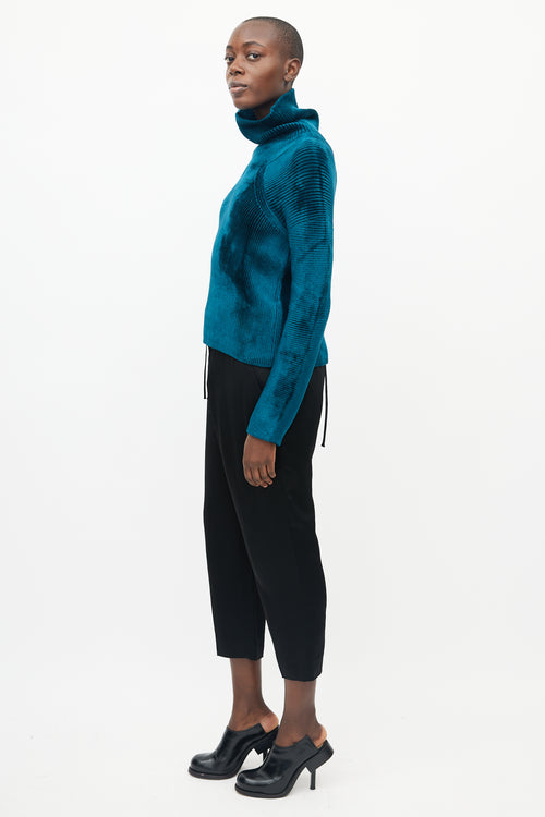 Haider Ackermann Teal Velour Ribbed Turtleneck