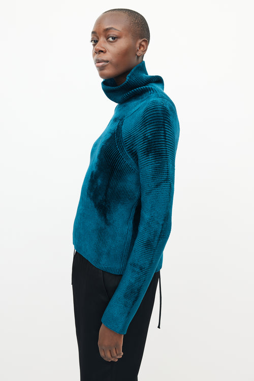 Haider Ackermann Teal Velour Ribbed Turtleneck