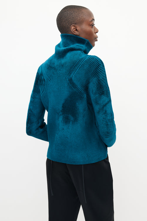 Haider Ackermann Teal Velour Ribbed Turtleneck