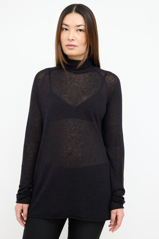 Haider Ackermann Black Sheer Wool Turtleneck Sweater