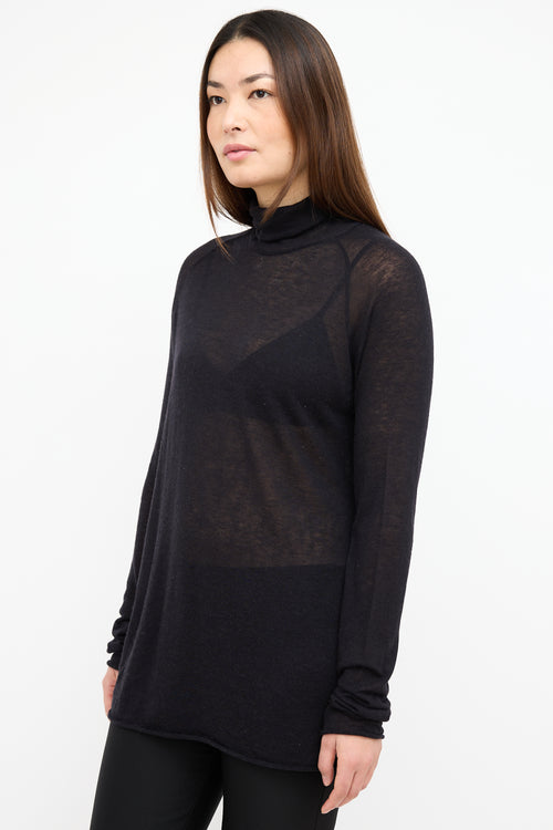 Haider Ackermann Black Sheer Wool Turtleneck Sweater